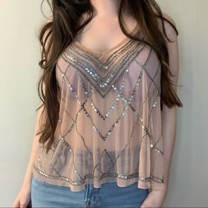 Forever 21 sheer sequin flowy pink tank top size medium.